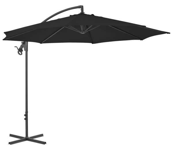 Umbrelă suspendată cu stâlp din oțel, negru, 300 cm