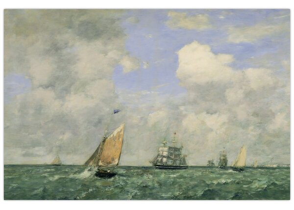 Tablou - Eugène Boudin, Ships and Sailing Boats Leaving Le Havre, reproducere (90x60 cm)