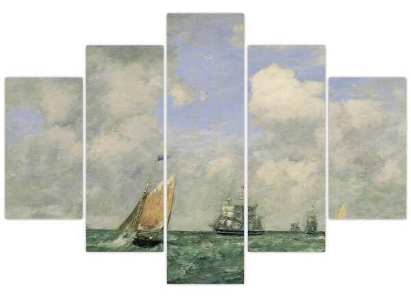 Tablou - Eugène Boudin, Ships and Sailing Boats Leaving Le Havre, reproducere (150x105 cm)