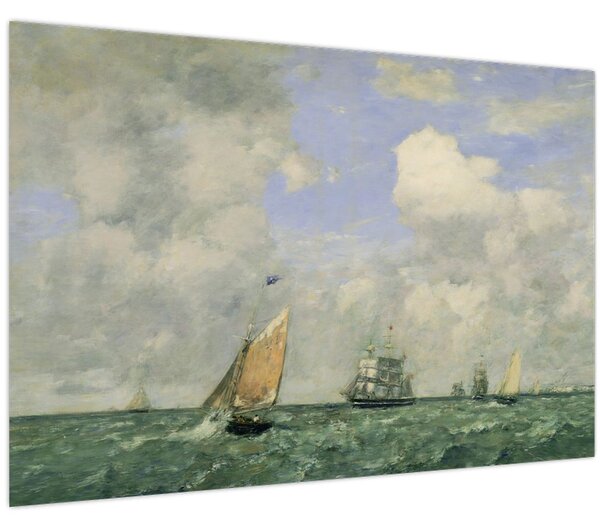 Tablou - Eugène Boudin, Ships and Sailing Boats Leaving Le Havre, reproducere (90x60 cm)