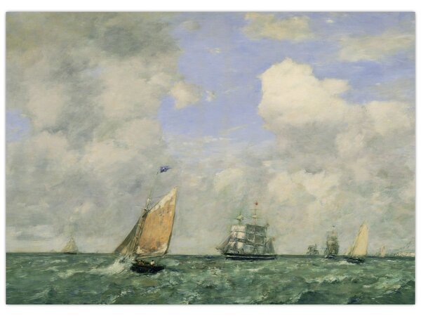 Tablou - Eugène Boudin, Ships and Sailing Boats Leaving Le Havre, reproducere (70x50 cm)