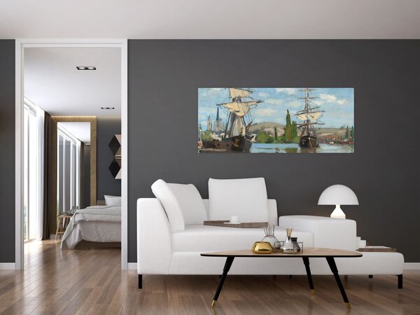 Tablou - Claude Monet, Ships Riding on the Seine at Rouen, reproducere (120x50 cm)