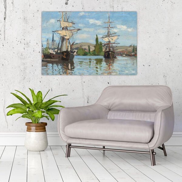 Tablou - Claude Monet, Ships Riding on the Seine at Rouen, reproducere (90x60 cm)