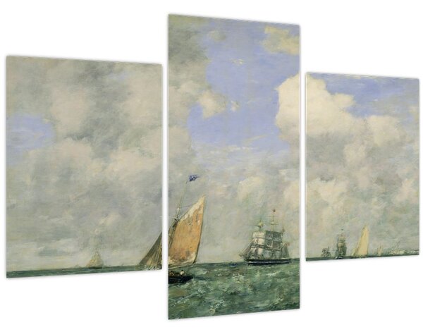 Tablou - Eugène Boudin, Ships and Sailing Boats Leaving Le Havre, reproducere (90x60 cm)