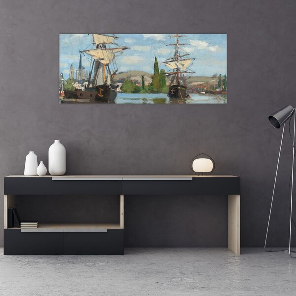 Tablou - Claude Monet, Ships Riding on the Seine at Rouen, reproducere (120x50 cm)