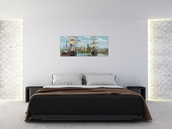 Tablou - Claude Monet, Ships Riding on the Seine at Rouen, reproducere (120x50 cm)