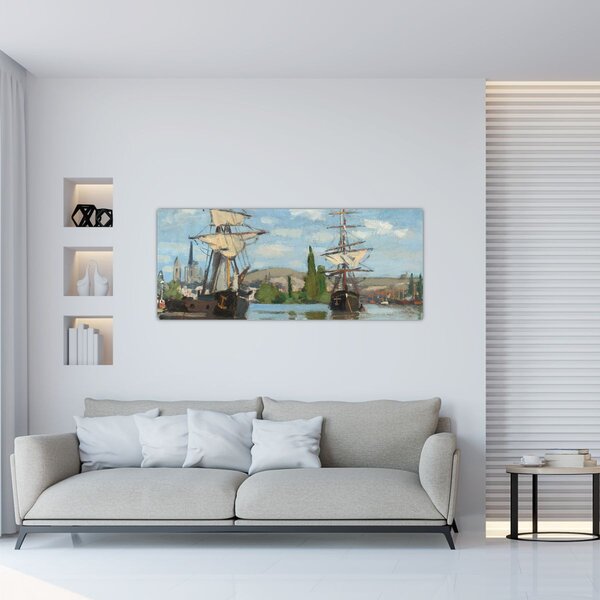 Tablou - Claude Monet, Ships Riding on the Seine at Rouen, reproducere (120x50 cm)