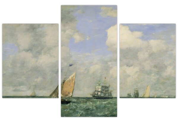Tablou - Eugène Boudin, Ships and Sailing Boats Leaving Le Havre, reproducere (90x60 cm)