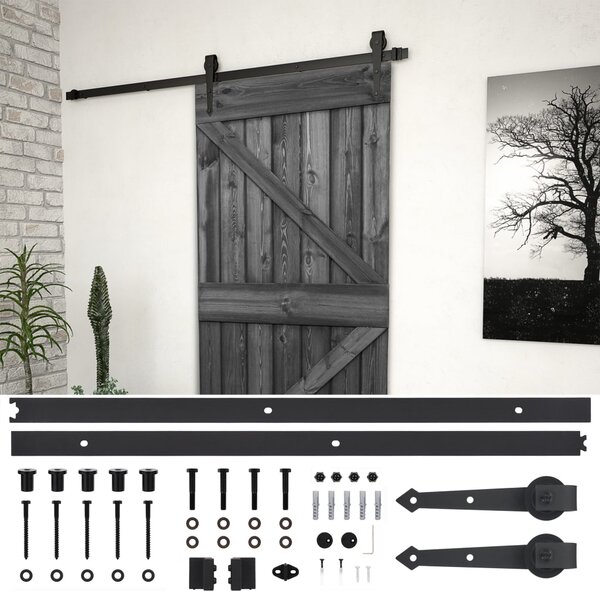 Ușă glisantă cu set feronerie,80x210 cm,negru,lemn masiv de pin