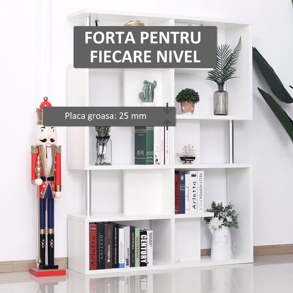 Homcom raft cărți, 5 Niveluri in Lemn, cu două curele anti-basculare în spate, 120x28.6x160cm, Alb | Aosom Romania