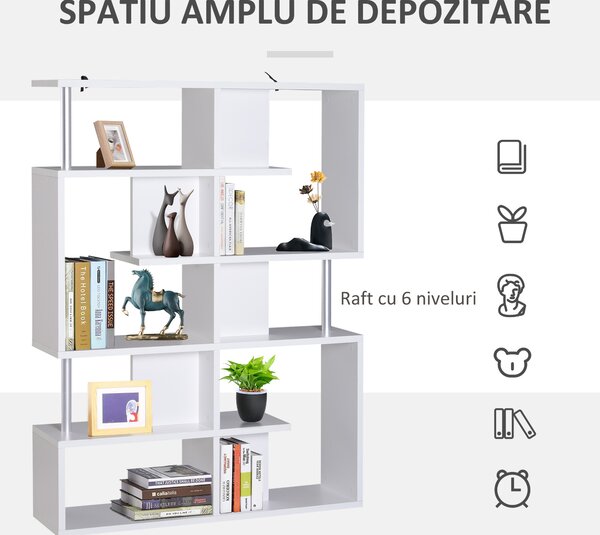 Homcom raft cărți, 5 Niveluri in Lemn, cu două curele anti-basculare în spate, 120x28.6x160cm, Alb | Aosom Romania