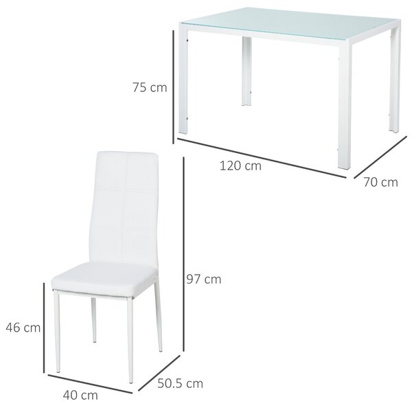 HOMCOM Set Masa pentru 4 Persoane cu 4 Scaune Tapițate, Design Modern și Elegant, Ideal pentru Dining, Alb | Aosom Romania