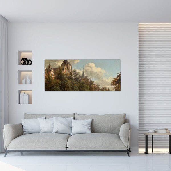 Tablou - Jan van der Heyden, View Down a Dutch Canal, reproducere (120x50 cm)