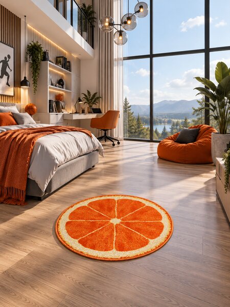 Covor Rotund Camera Copii Orange 11173-160, Marime 67 x 67 cm, Portocaliu, Inaltime Fir 9 mm, Antialergic, Polipropilena, Gradinita, Cresa, Loc de