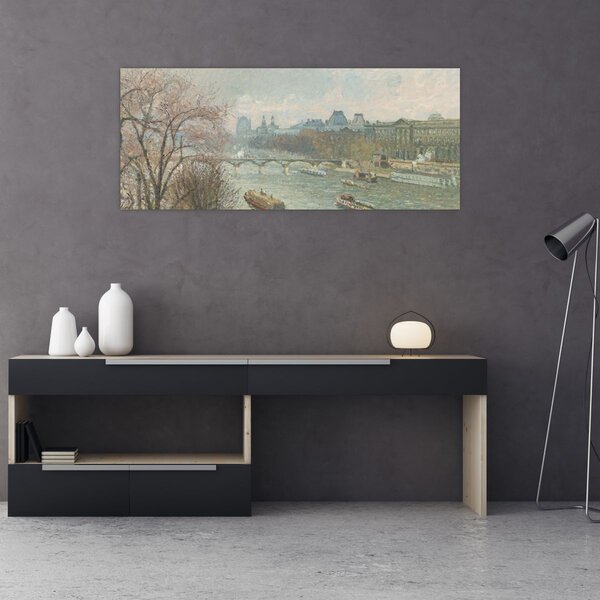 Tablou - Camille Pissarro, The Louvre, Afternoon, Rainy Weather, reproducere (120x50 cm)