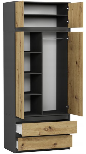 Dulap de haine Benika (antracit + artizanal). Promo -16%. 1151236