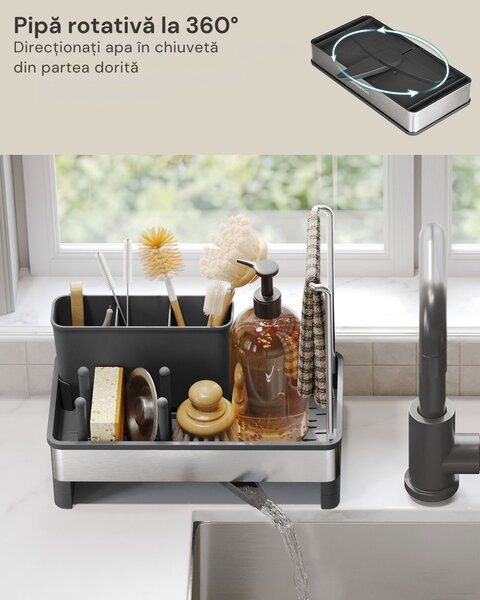 Organizator pentru chiuvetă SINK cu scurgător, argintiu/negru SongmicsHome