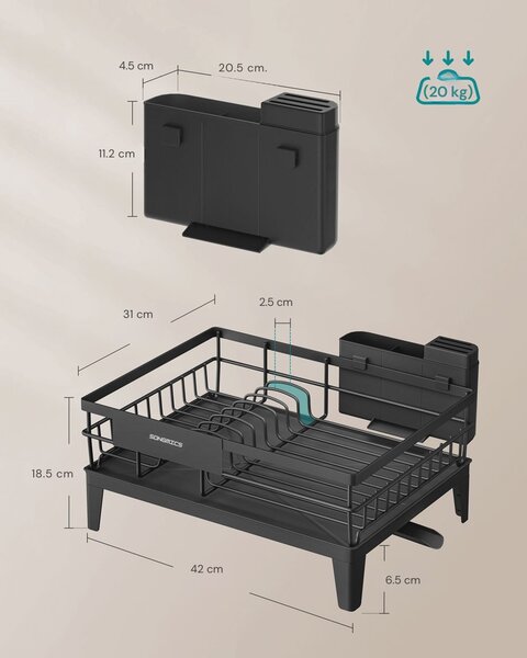 Organizator pentru chiuvetă SINK cu scurgător, argintiu/negru SongmicsHome