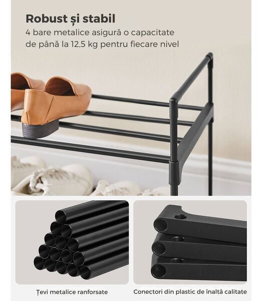 Raft pentru pantofi TORINO, 3 polițe, 30x116x55cm, negru SongmicsHome