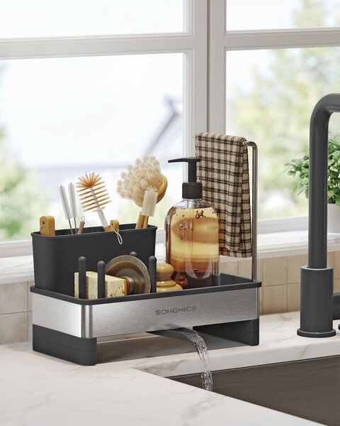 Organizator pentru chiuvetă SINK cu scurgător, argintiu/negru SongmicsHome
