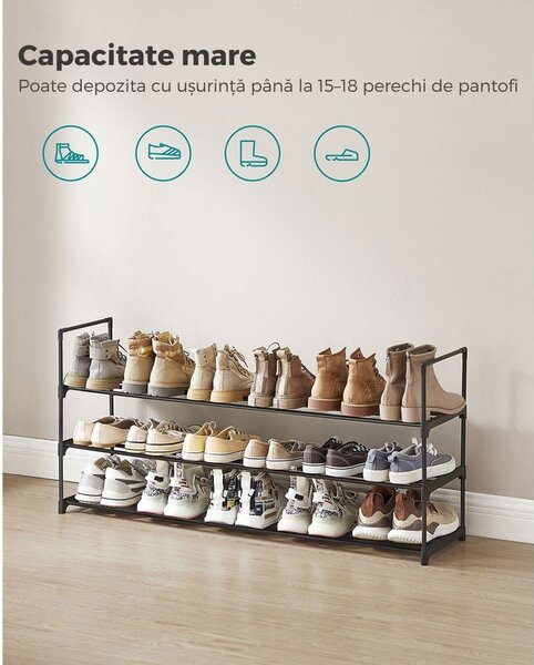 Raft pentru pantofi TORINO, 3 polițe, 30x116x55cm, negru SongmicsHome
