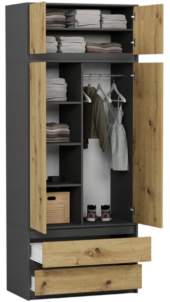 Dulap de haine Benika (antracit + artizanal). Promo -16%. 1151236