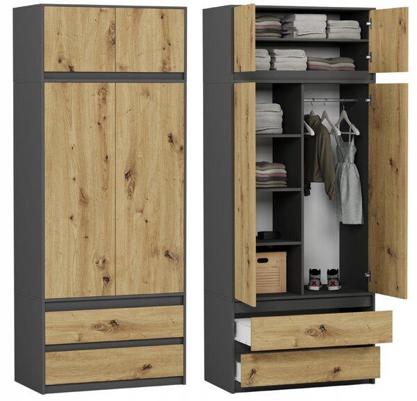 Dulap de haine Benika (antracit + artizanal). Promo -16%. 1151236