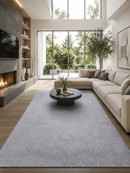 Covor Fargo 71501-077, Marime 80 x 150 cm, Gri, Inaltime Fir 7 mm, Antialergic, Polipropilena, Living, Dormitor, Sufragerie, Copii 80 x 150