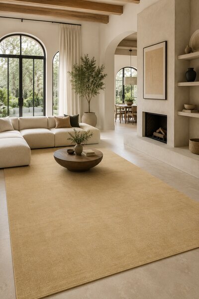 Covor Fargo 71501-800, Marime 80 x 150 cm, Bej, Inaltime Fir 7 mm, Antialergic, Polipropilena, Living, Dormitor, Sufragerie, Copii 80 x 150