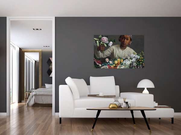 Tablou - Frédéric Bazille, Young Woman with Peonies, reproducere (90x60 cm)