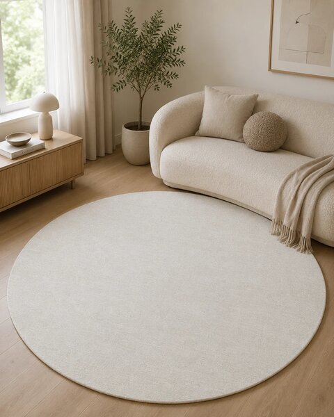 Covor Rotund Belgian Fargo 71501-056, Marime 120 x 120 cm, Alb, Inaltime Fir 7 mm, Antialergic, Polipropilena, Living, Dormitor, Sufragerie, Copii 120