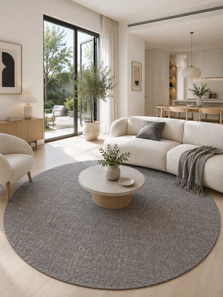 Covor Rotund Belgian Fargo 71501-070, Marime 120 x 120 cm, Gri, Inaltime Fir 7 mm, Antialergic, Polipropilena, Living, Dormitor, Sufragerie, Copii 120