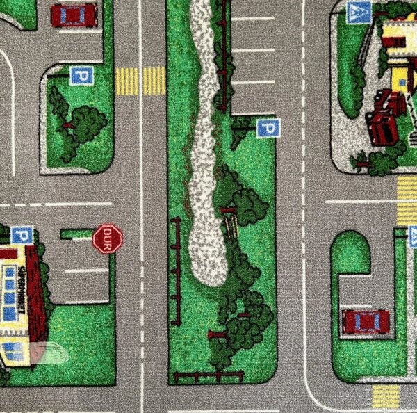 Traversa pentru Copii Roads, Tesatura Plata, Latime 1m, Marime 100 x 300 cm, Verde, Festonata Surfilata Tivita, Antialergica, Polipropilena