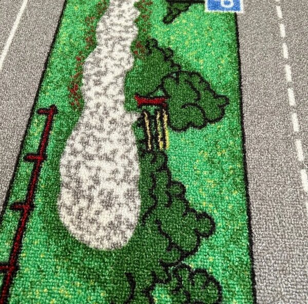 Traversa pentru Copii Roads, Tesatura Plata, Latime 1m, Marime 100 x 300 cm, Verde, Festonata Surfilata Tivita, Antialergica, Polipropilena