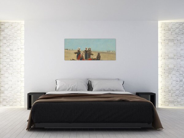 Tablou - Eugène Boudin, Women on the Beach at Berck, reproducere (120x50 cm)