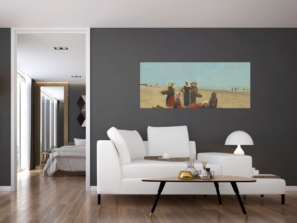 Tablou - Eugène Boudin, Women on the Beach at Berck, reproducere (120x50 cm)
