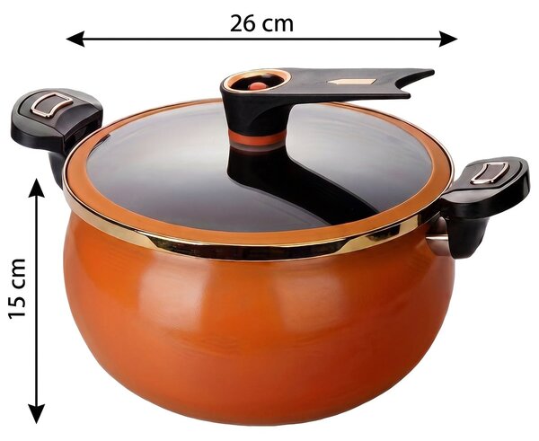 Oală de Gătit cu Capac Transparent și Mânere cu Blocare, 26 cm