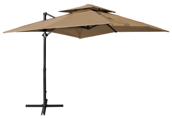 Umbrelă suspendată cu înveliș dublu, gri taupe, 250x250 cm