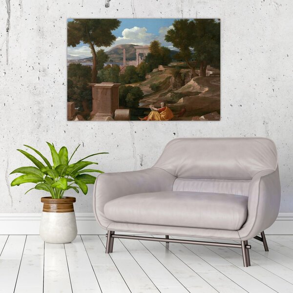 Tablou - Nicolas Poussin, Landscape with Saint John on Patmos, reproducere (90x60 cm)