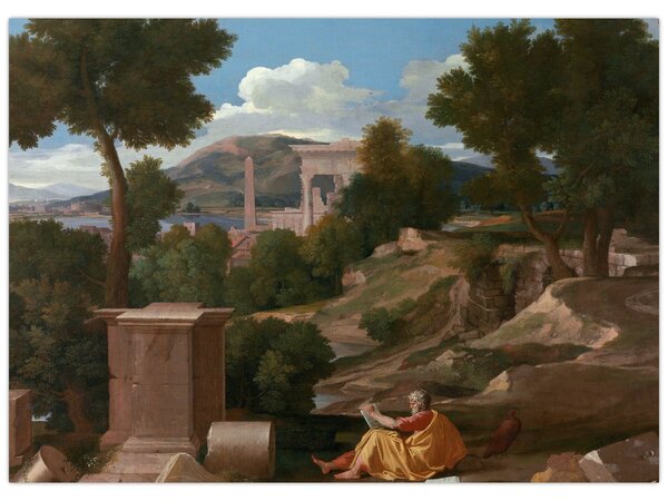 Tablou - Nicolas Poussin, Landscape with Saint John on Patmos, reproducere (70x50 cm)