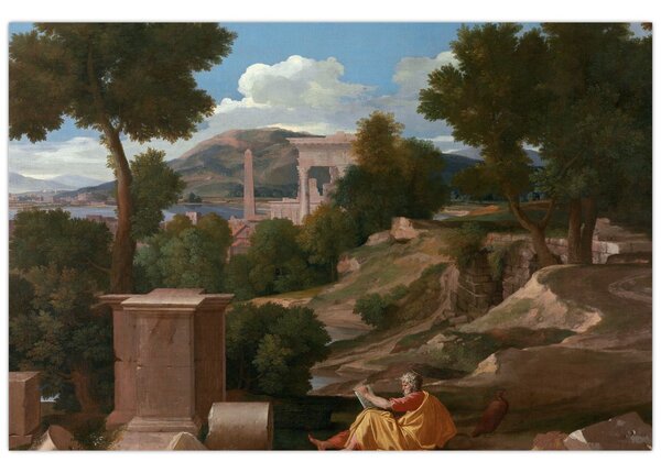Tablou - Nicolas Poussin, Landscape with Saint John on Patmos, reproducere (90x60 cm)