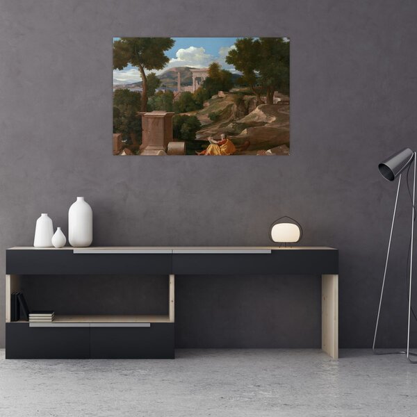 Tablou - Nicolas Poussin, Landscape with Saint John on Patmos, reproducere (90x60 cm)
