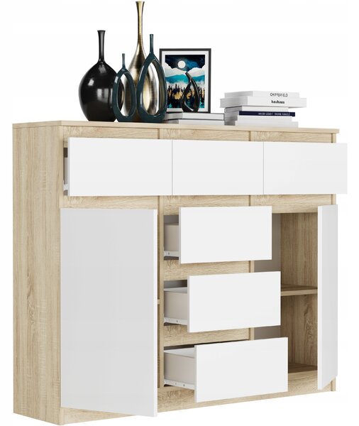 Comodă Raunia (stejar sonoma + alb). Promo -12%. 1151541