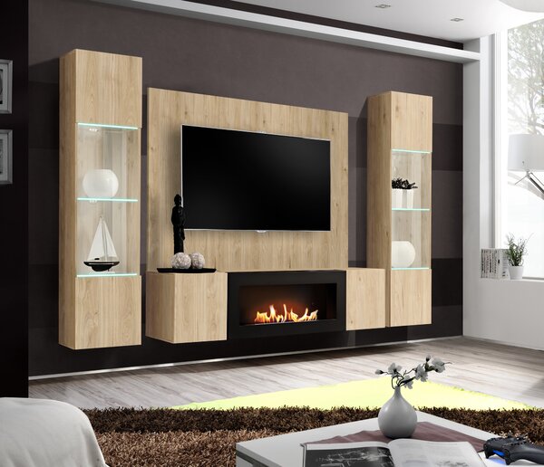 Mobilier living cu biosemineu Feryhill HJ FY M P3 (jackson hickory stejar) (cu iluminat). Promo -18%. 1156501