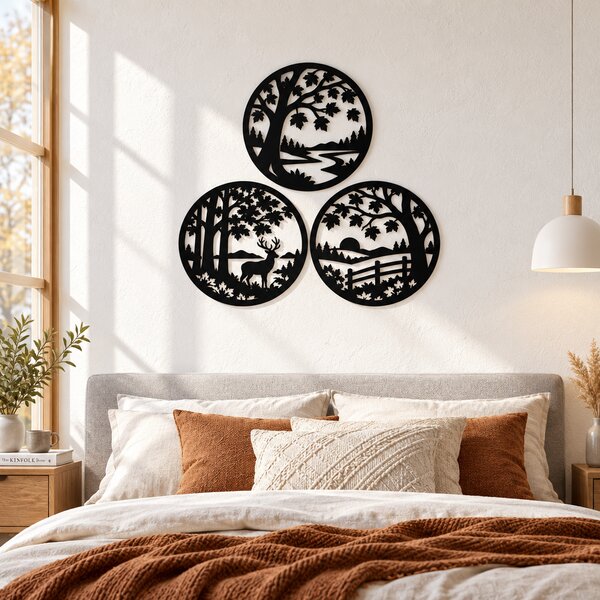 Trilogie de Toamnă – Set 3 decorațiuni de perete din plexiglas negru, Ø 23 cm | NOOT