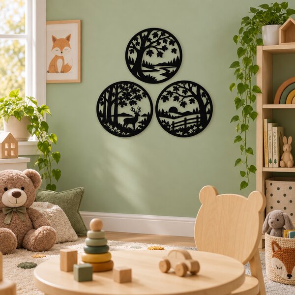 Trilogie de Toamnă – Set 3 decorațiuni de perete din plexiglas negru, Ø 23 cm | NOOT
