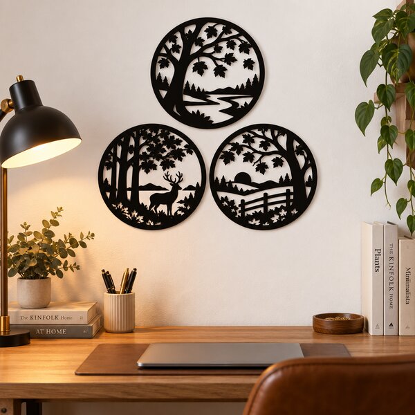 Trilogie de Toamnă – Set 3 decorațiuni de perete din plexiglas negru, Ø 23 cm | NOOT