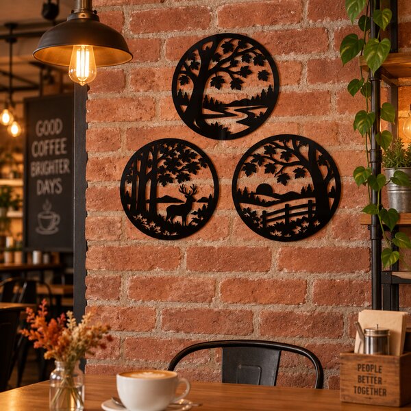 Trilogie de Toamnă – Set 3 decorațiuni de perete din plexiglas negru, Ø 23 cm | NOOT