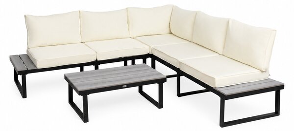 Furnigo Set de grădină metalic Malaga - negru/perne crem