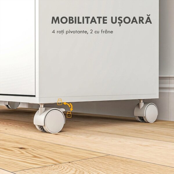 HOMCOM Dulap Multifuncțional cu Masă de Călcat | Blat din Tesatura Efect In | 3 Rafturi | Ghidaj pentru Agățat | 127x42.5x99 cm | Alb | Aosom Romania